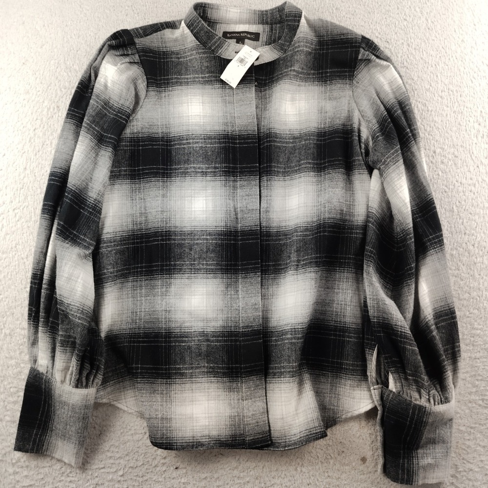 Banana Republic Flannel Shirt Women's Small Shadow Plaid Top Long Sleeve NWT $85